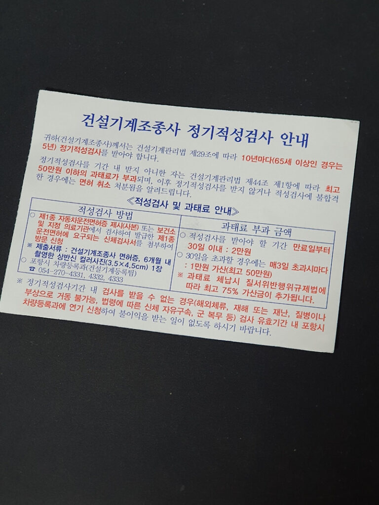 건설기계조종사 정기적성검사?